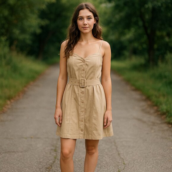 Walter Baker Dress Size 10 Beige 100% cotton Off The Shoulder Belted Midi Lined - Picture 1 of 9